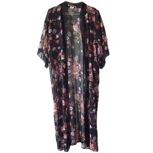 VINTAGE SHEER FLORAL MAXI KIMONO ROBE